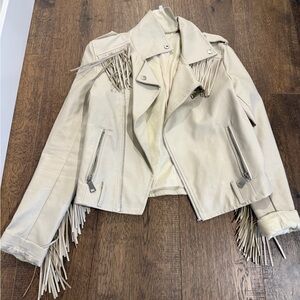 Fringe Cream Leather Jacket